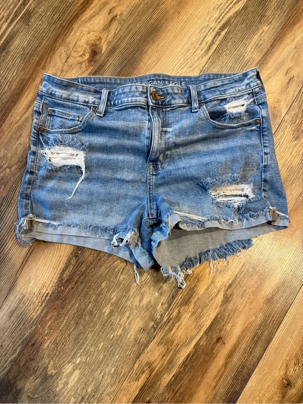 American Eagle Outfitters Stretch Hi-Rise Shortie Distressed Denim Cutoff Shorts